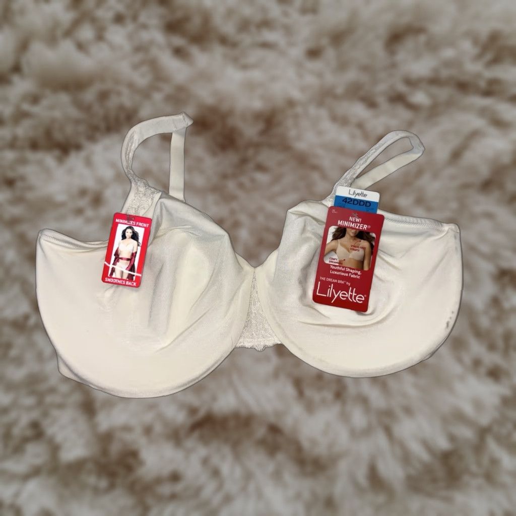 Vintage Lilyette Women's Dream Minimizer Bra Size 42Ddd White With Lace Underwire New in Ivory