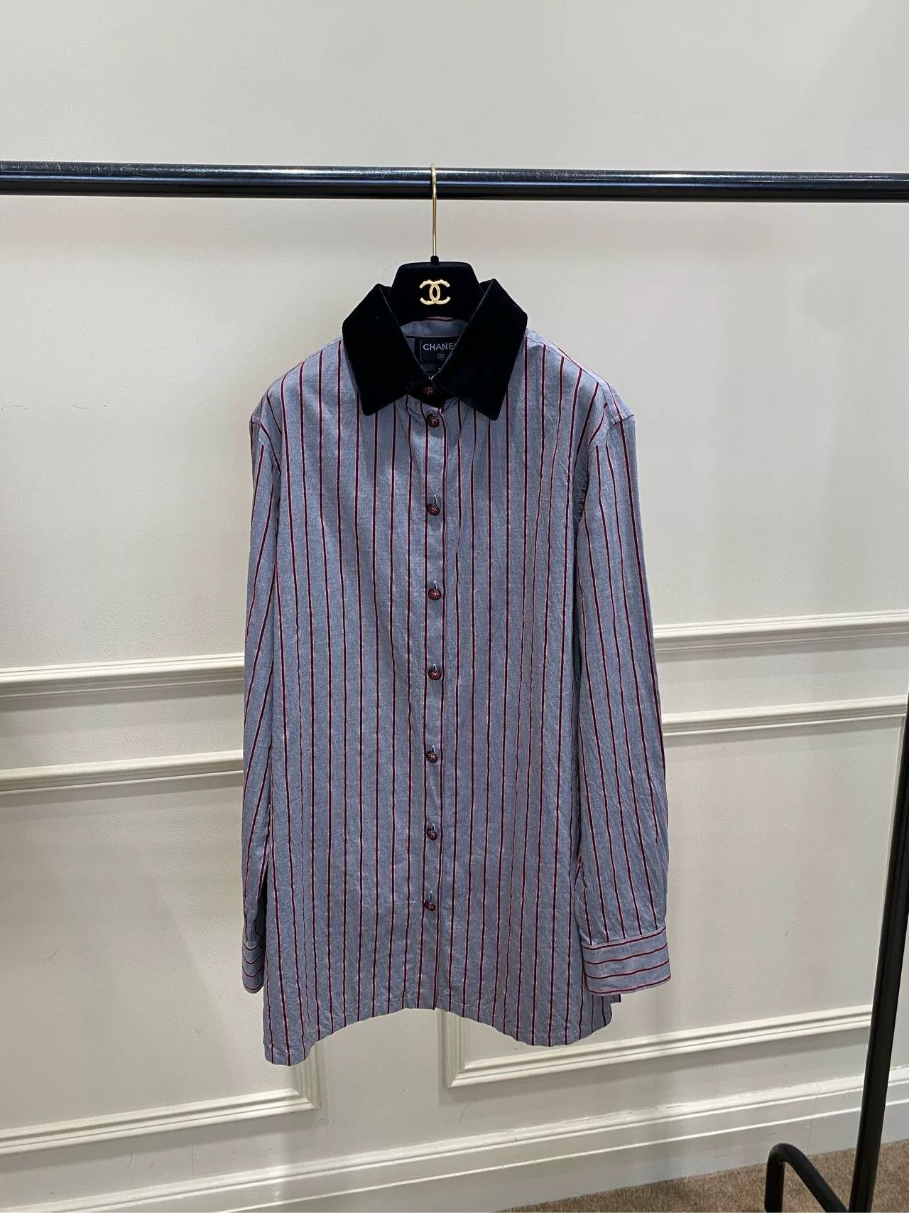Chanel Chanel 22B Velvet Collar Striped Shirt Size US XS / EU 42 / 0 - 1 Thumbnail