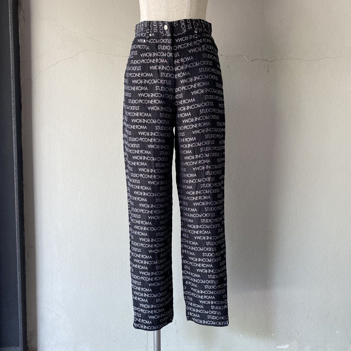 Designer × Japanese Brand STUDIO PICONE ROMA Black Logo Print Wide-Leg Pants Size 27" / US 4 / IT 40 - 16 Thumbnail