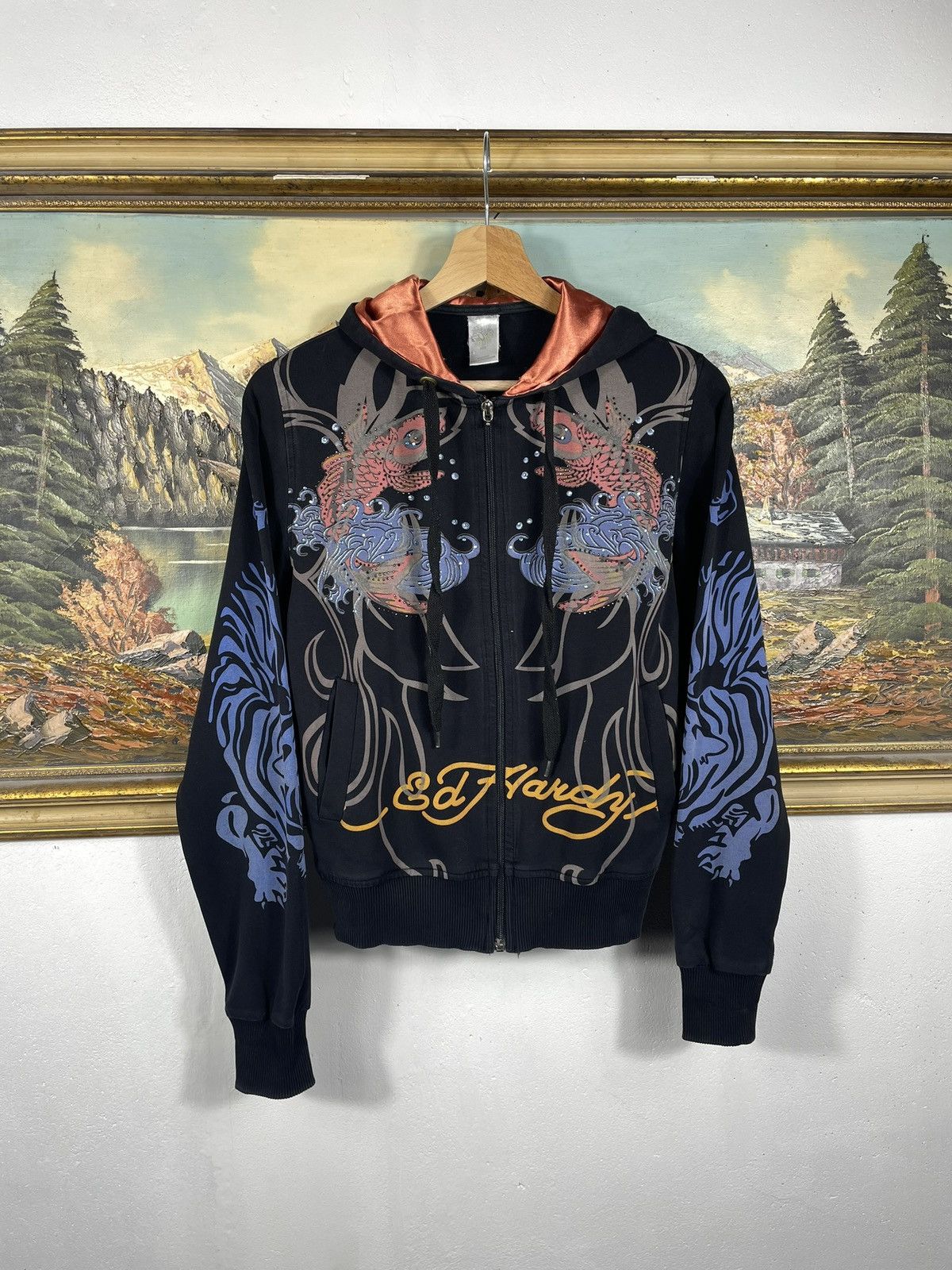 Christian Audigier × Ed Hardy × Vintage Ed Hardy Retro 00s Hoodie With Crystals Affliction Grunge Size S / US 4 / IT 40 - 1 Thumbnail