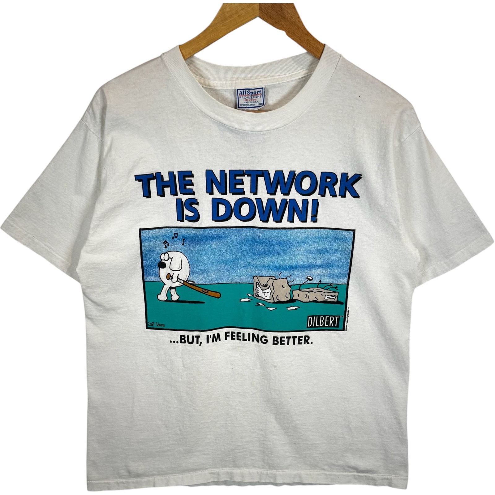 All Sport Vintage Dilbert "The Network Is Down" Tech Comic Tee 90s L Size US L / EU 52-54 / 3 - 1 Thumbnail