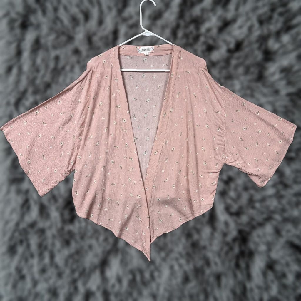 Vintage Pink Rose Blouse XL Floral Kimono Sleeve Relaxed Boho Lightweight Semi-Sheer Pink Rose Blouse Womens XL Casual Summer Size XL / US 12-14 / IT 48-50 - 1 Thumbnail