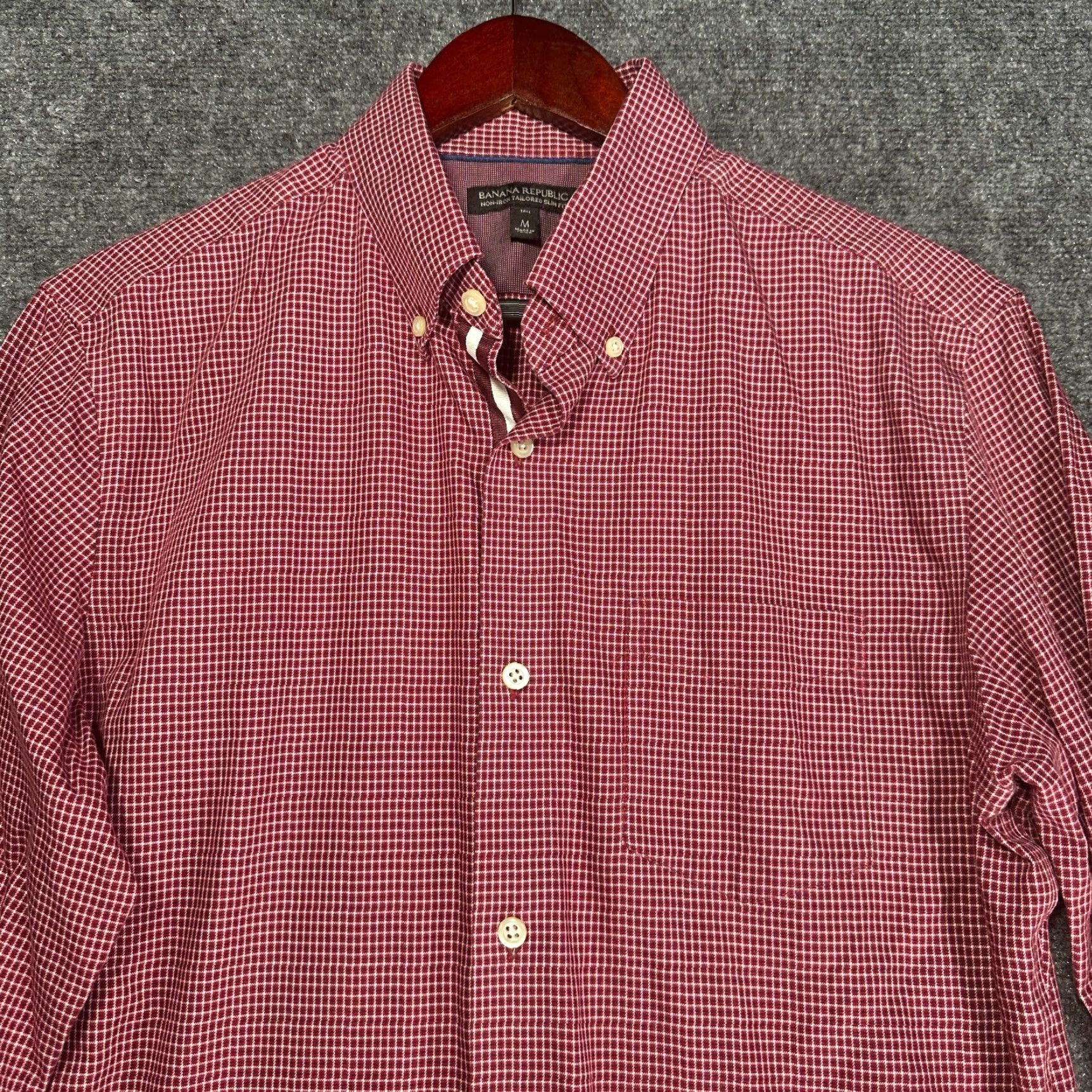 Banana Republic Banana Republic Shirt Mens M Non Iron Tailored Slim Fit Red Check Button-Down Collar Long Sleeve Size US M / EU 48-50 / 2 - 5 Thumbnail