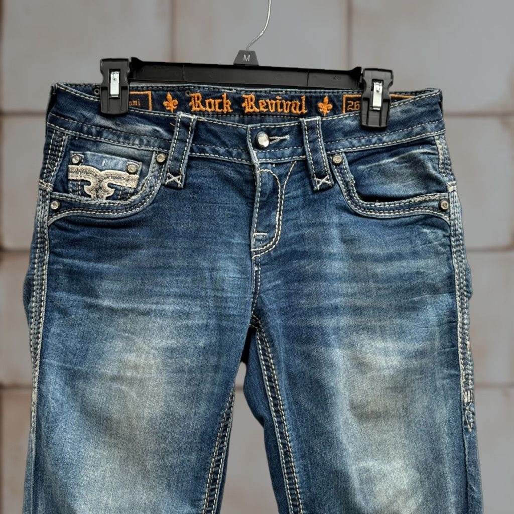 Vintage Rock Revival Women's Jeans Skinny 26 Distressed Embroidered Low Rise Blue Size 26" / US 2 / IT 38 - 1 Thumbnail