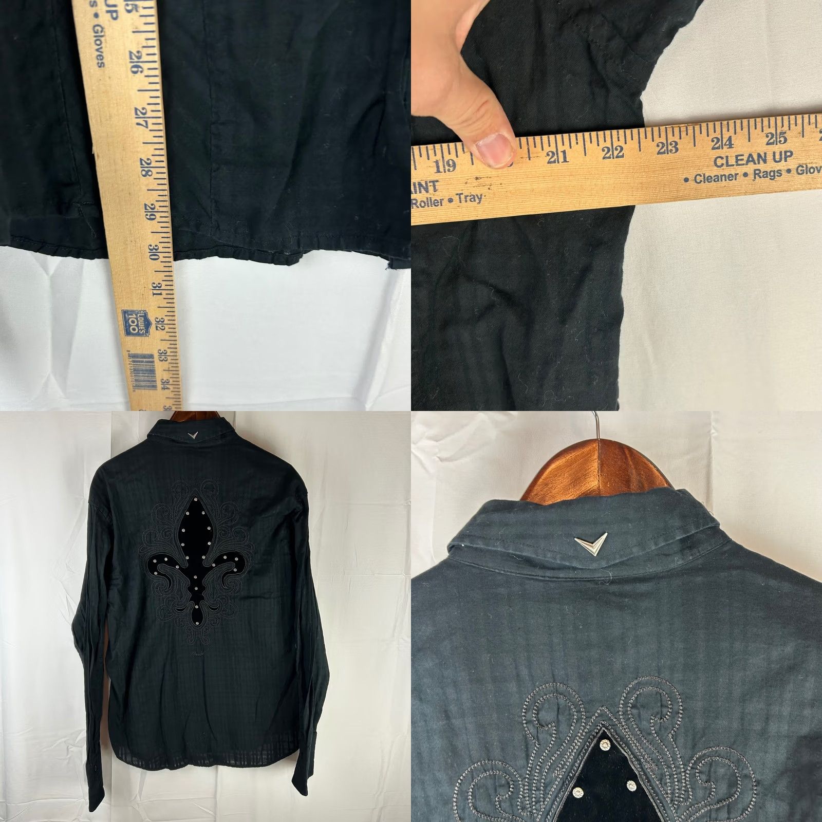 Fender Fender Custom Shop Rock & Roll Religion Shirt Mens XL Black Fleur De Lis Embroidered Studded Button-Up Collared Long Sleeve Gothic Concert Wear Size US XL / EU 56 / 4 - 8 Thumbnail