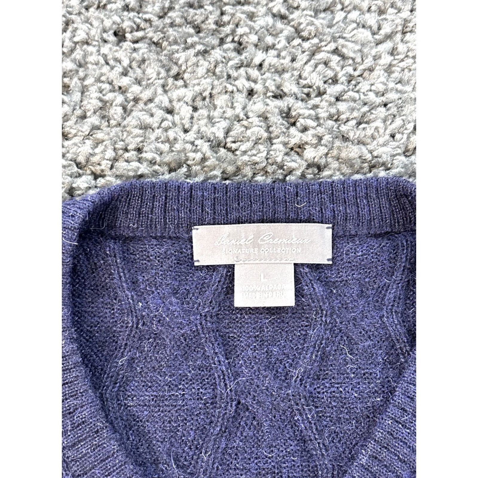 Cremieux Daniel Cremieux Sweater Mens L Blue Signature 100% Alpaca Cable V-Neck Peru Size US L / EU 52-54 / 3 - 4 Thumbnail