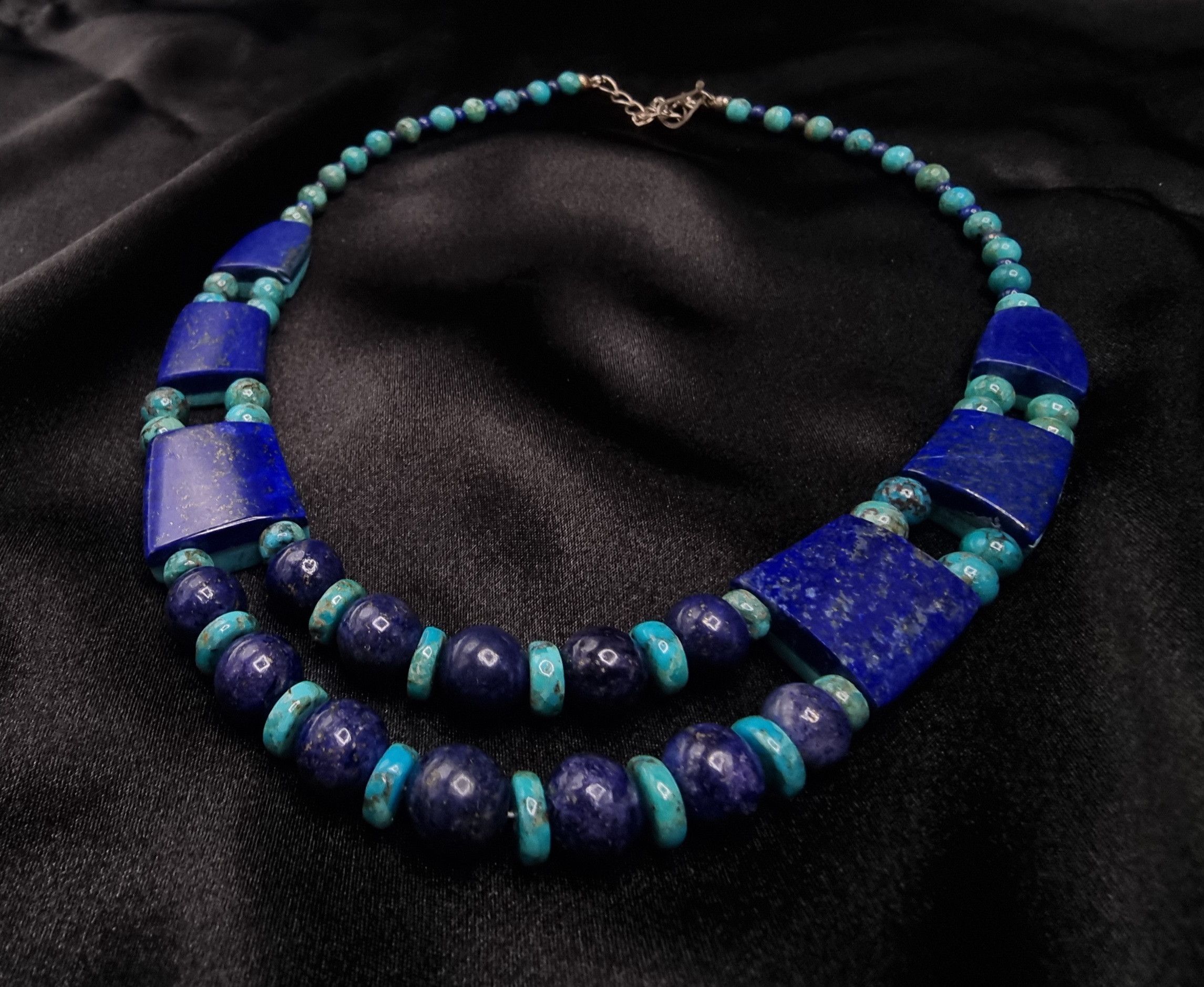Vintage Turquoise & Lapis Double Sided Necklace Sterling Silver Clas Size ONE SIZE - 5 Thumbnail