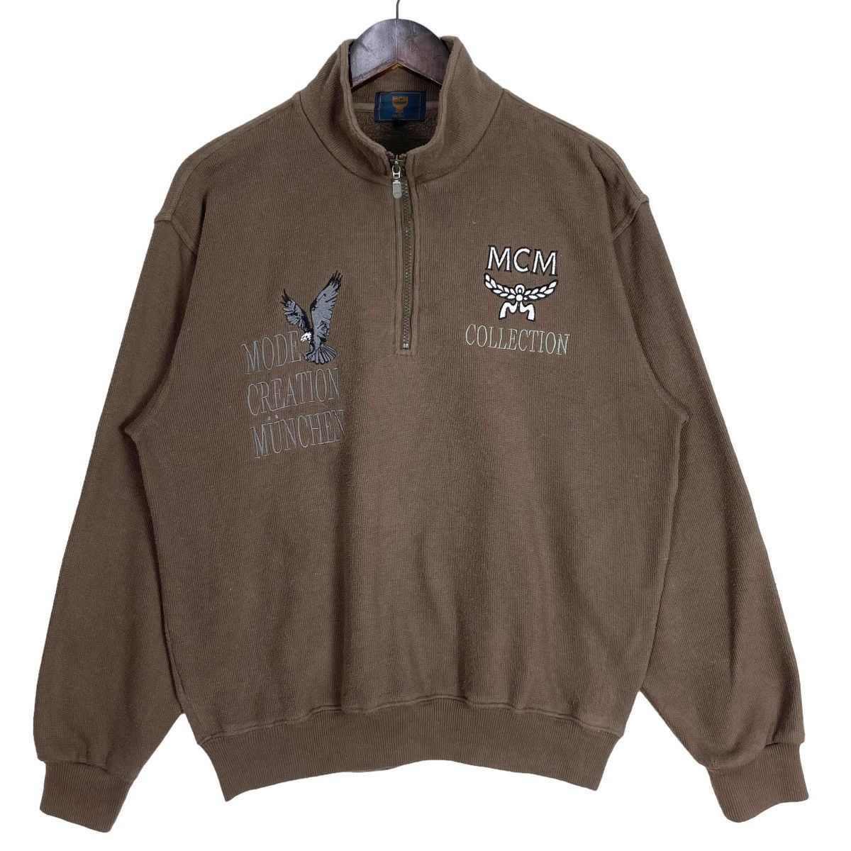 image of MCM Collection Mode Creation Munchen Sweatshirt Half Zipper in Brown, Men's (Size Medium)