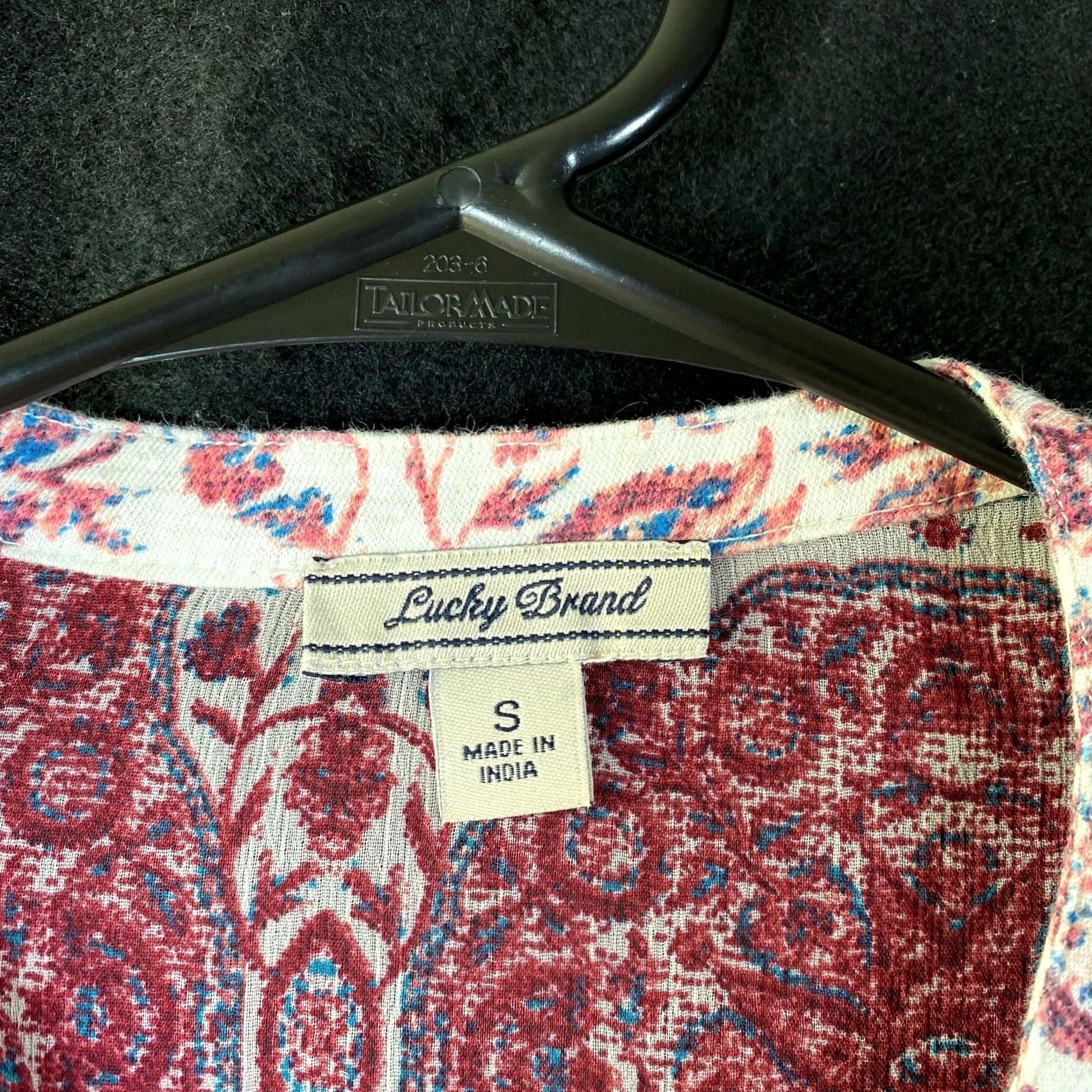 Lucky Brand Lucky Brand Blouse Red Multi Floral V-Neck Long Sleeve Sheer Small Womens Size S / US 4 / IT 40 - 6 Thumbnail