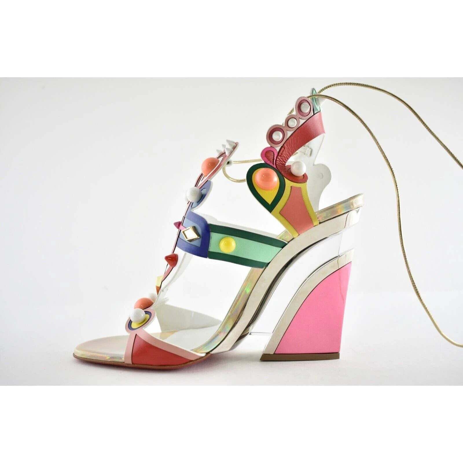 Christian Louboutin Papagaya Levita 100 Multicolor Lace Up Wedge Sandal Heel 37 Size US 7 / IT 37 - 8 Thumbnail