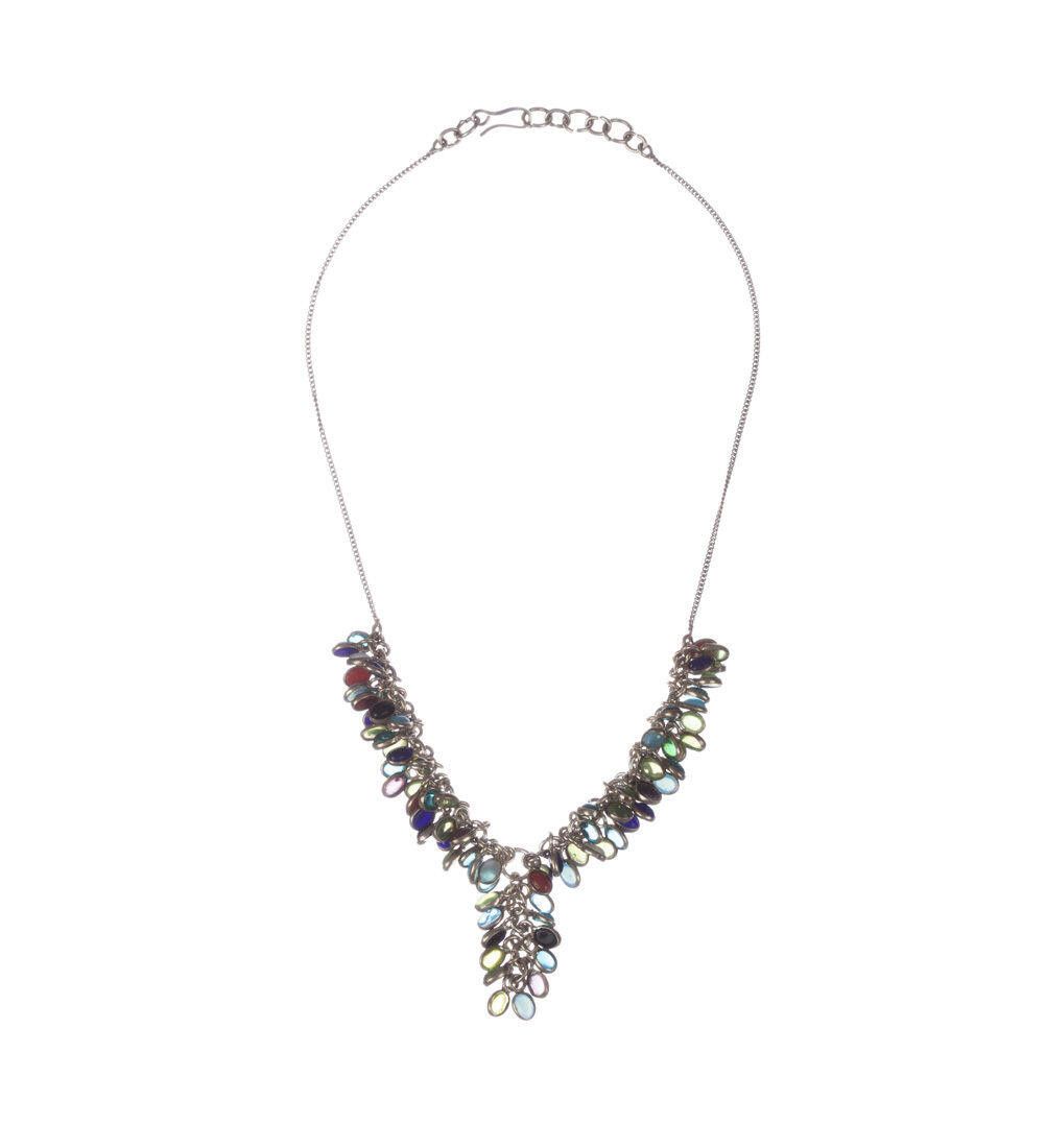 Designer Silver Necklace w/ Iolite, Opalite, Coral Amethyst Cabochons Size ONE SIZE - 2 Thumbnail