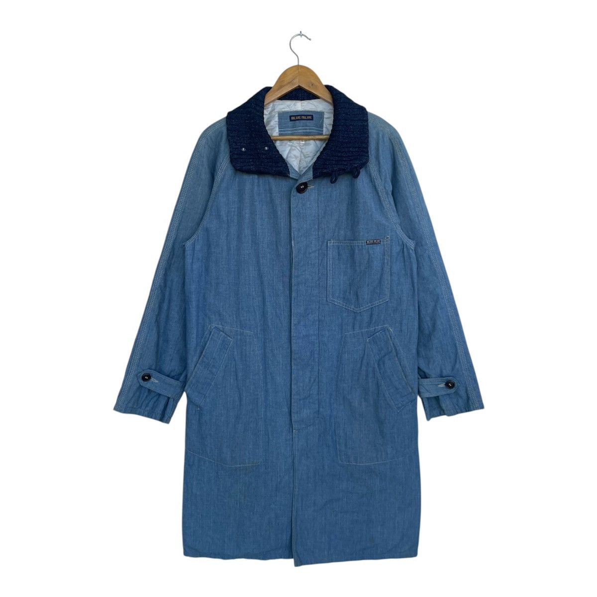 Blue Blue Japan Blue Blue Japan Indigo Knit Collar Quilted Denim Long Coat Size US M / EU 48-50 / 2 - 1 Thumbnail