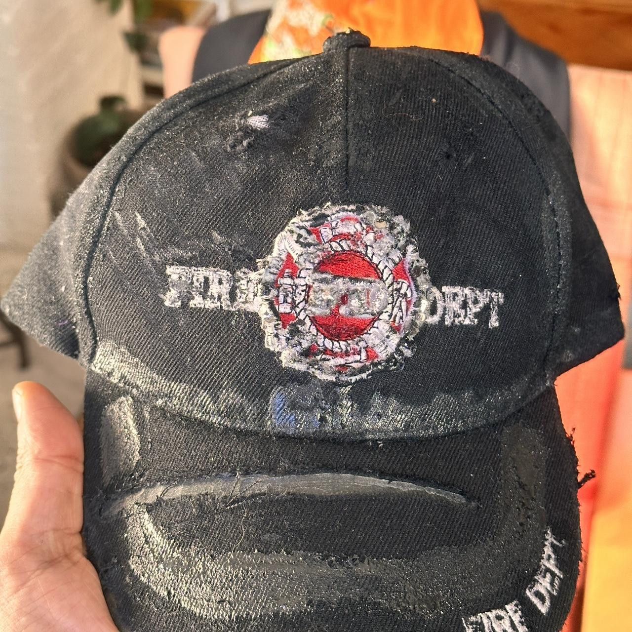 Vintage ASTROBOI* 'Fire Dept.' Black Distressed Rhinestone Hat Size ONE SIZE - 8 Thumbnail