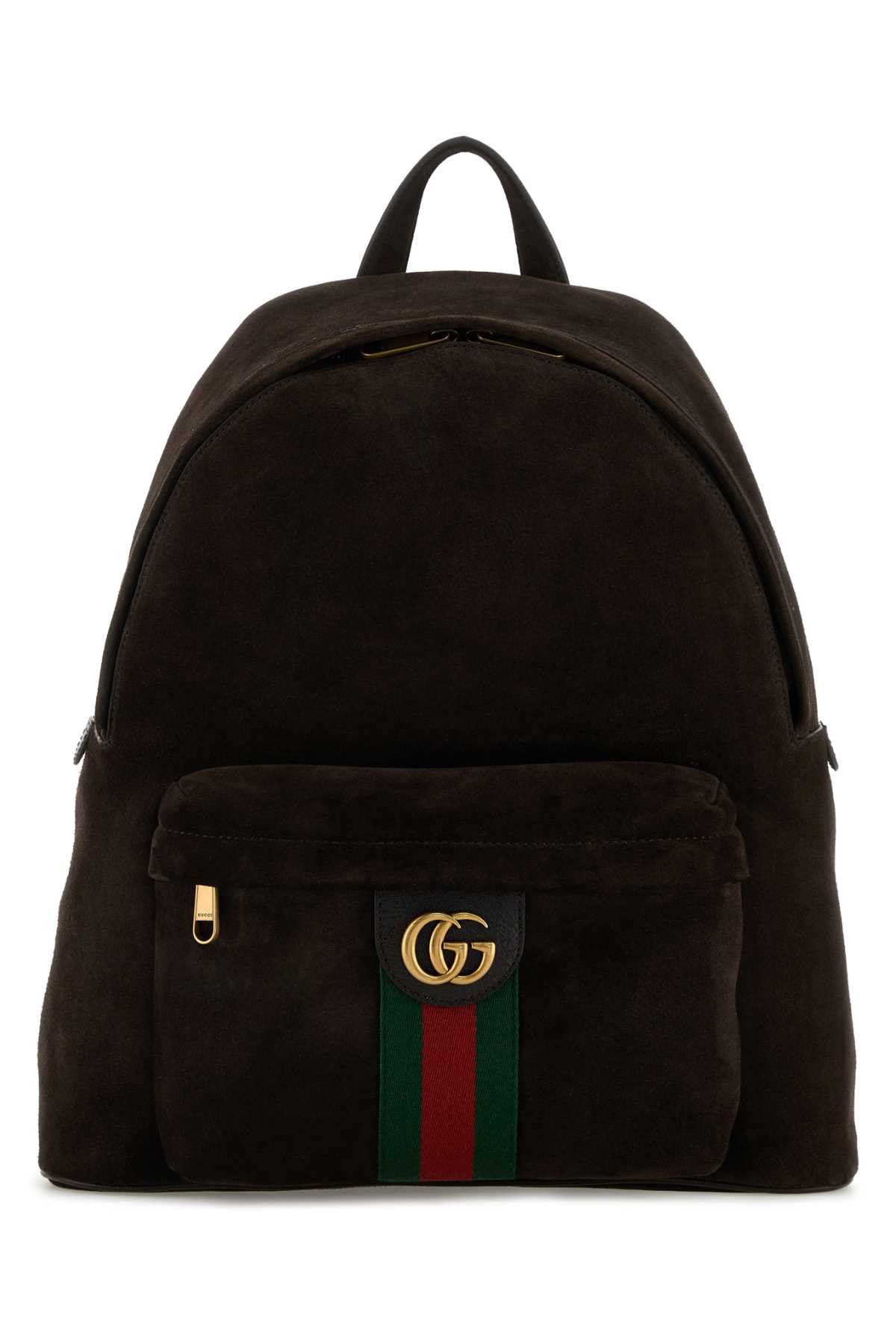 Gucci Dark Brown Suede Medium Ophidia Backpack Size ONE SIZE - 1 Thumbnail