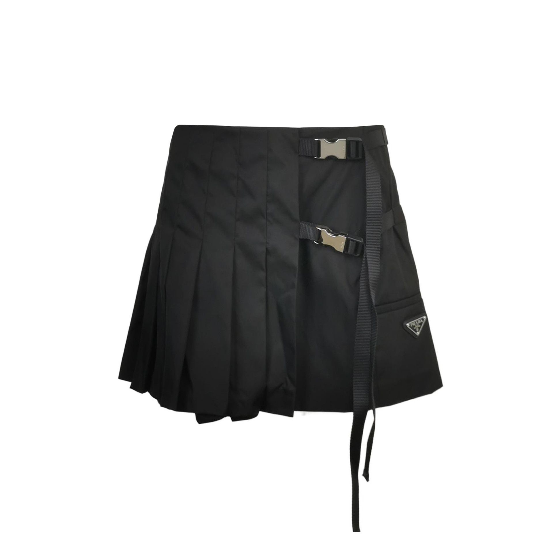 Prada Prada Pleated Black Triangle Logo Skirt 0079 Size US 40 / EU 56 - 1 Thumbnail