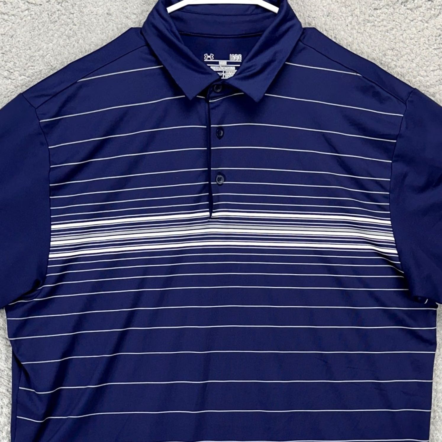 Under Armour Under Armour Heat Gear Polo Shirt Mens Large Blue Striped Short Sleeve Rugby Logo Golf Polo Shirt Mens Large Blue Striped Size US L / EU 52-54 / 3 - 2 Thumbnail