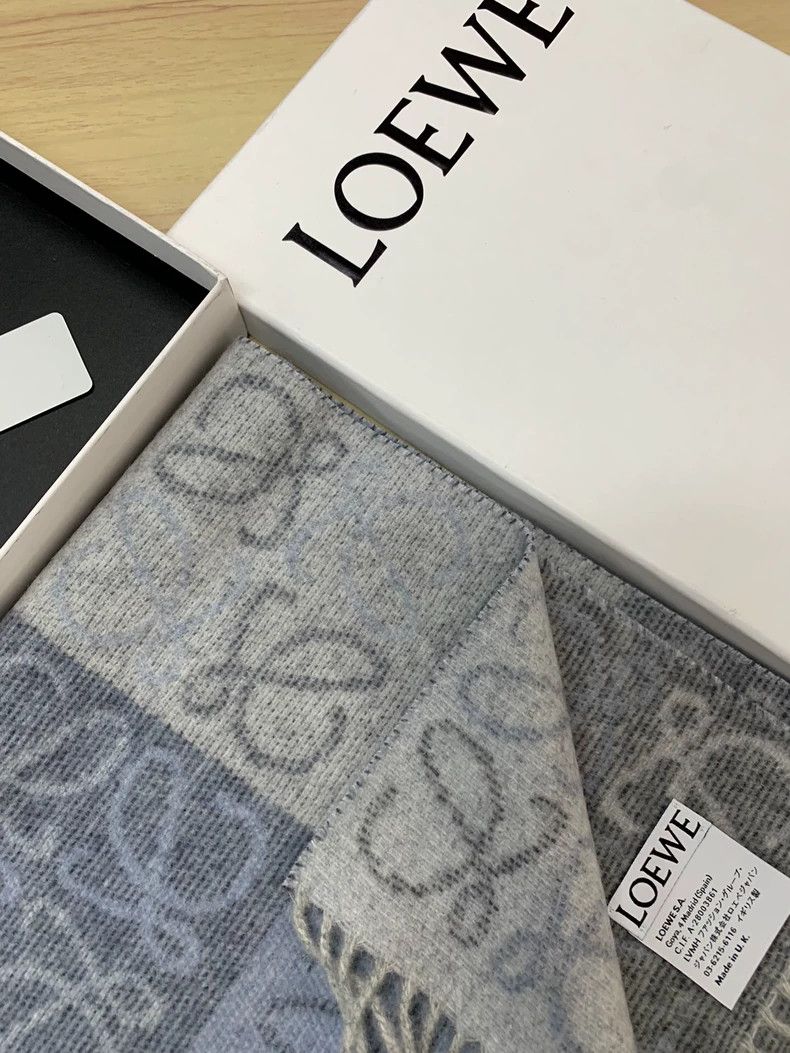 Loewe LOEWE Woolen Scarf, Blue Cashmere Scarf with Checkerboard Size ONE SIZE - 4 Thumbnail