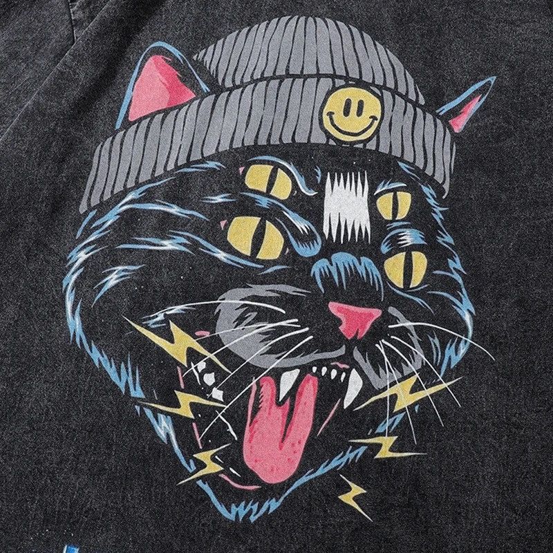 Japanese Brand Oversized Black Cat Graphic T Shirt Size US XL / EU 56 / 4 - 3 Thumbnail