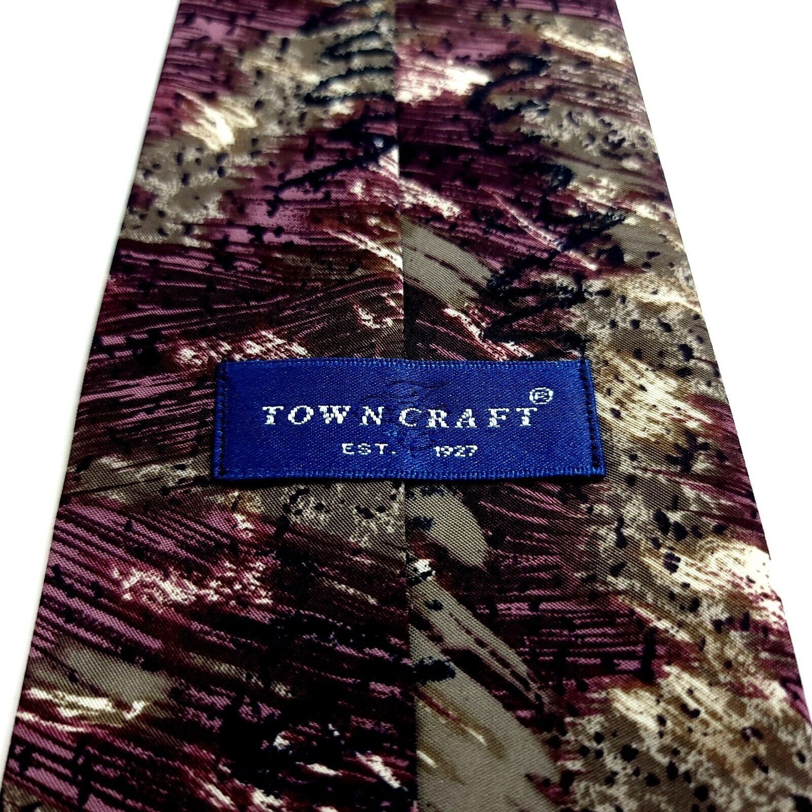 Towncraft Towncraft Purple Beige Abstract Print Short Wide Silk Tie Size ONE SIZE - 3 Thumbnail