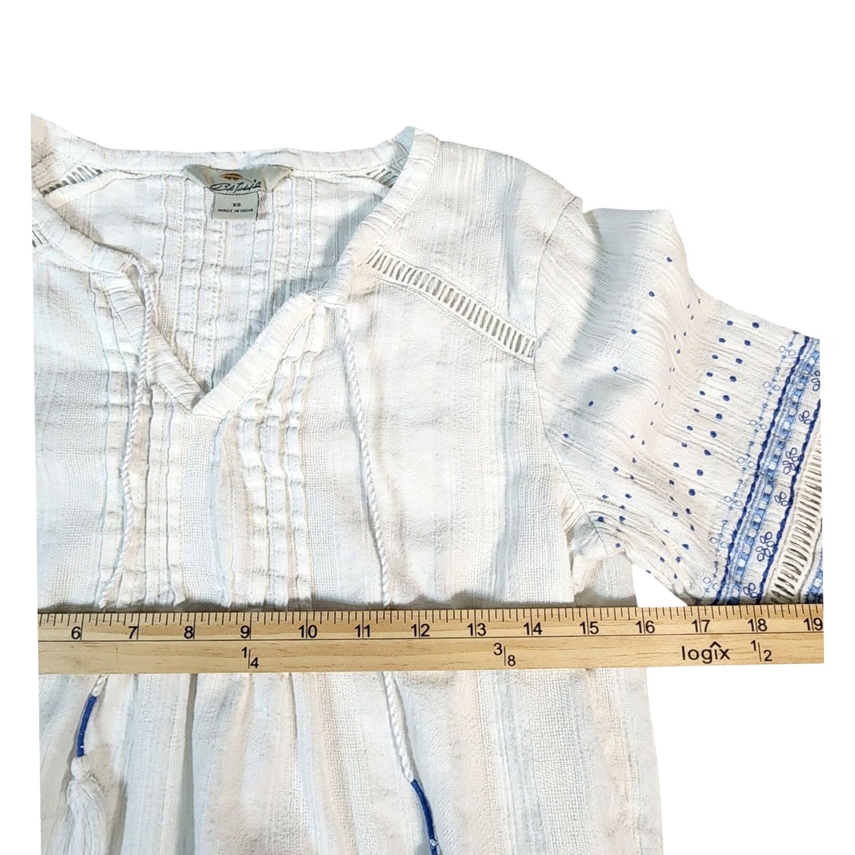 Vintage Bob Timberlake Womens XS White Blue Embroidered Cotton Gauze Peasant Blouse Size XS / US 0-2 / IT 36-38 - 4 Thumbnail