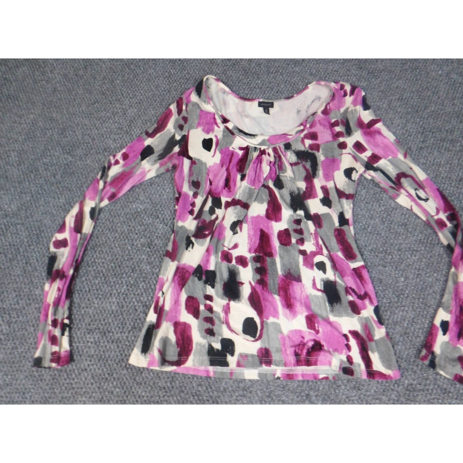 Madison Madison Womens Blouse S Purple Crew Neck Pullover Stretch Top Shirt Casual Rayon Geometric Long Sleeve Regular Classic Womens Size S / US 4 / IT 40 - 2 Thumbnail