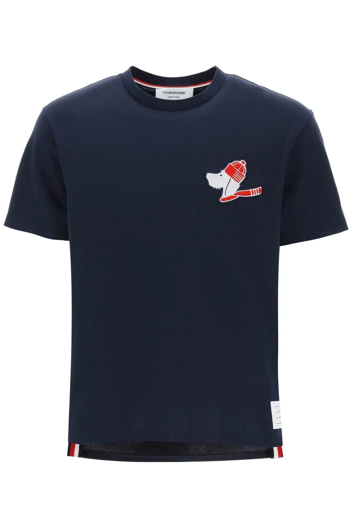 image of Thom Browne O1S22I1N0324 Hector Patch T-Shirt In Blue, Men's (Size Large)