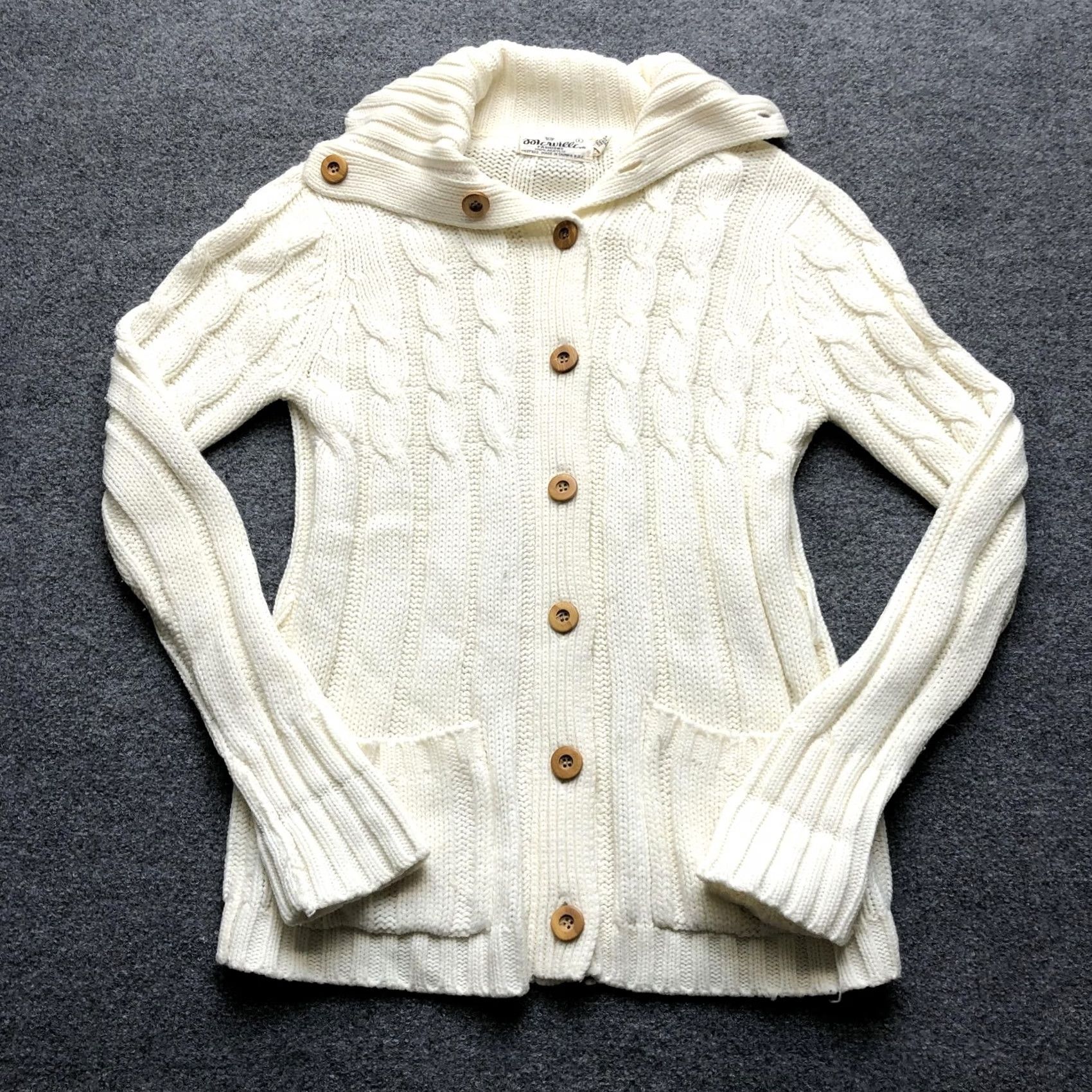 Vintage VINTAGE Merville Cardigan Sweater Womens Large White Cable-Turtleneck Pockets Size L / US 10 / IT 46 - 2 Thumbnail