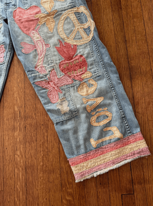 Magnolia Pearl RARE Magnolia Pearl Woodstock Denim Applique Overalls Size 34" / US 12 / IT 48 - 3 Thumbnail