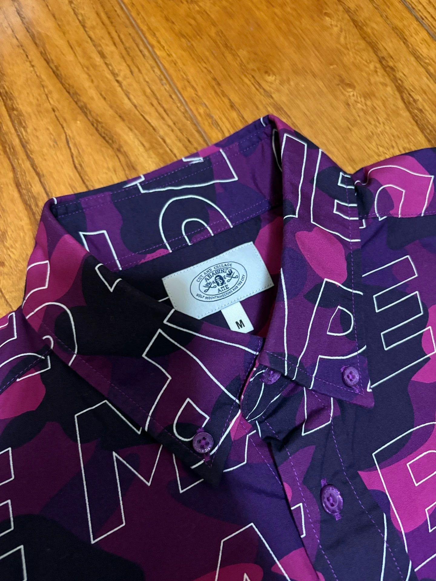 Bape BAPE Purple Camo Letter Short Sleeve Shirt M Size US M / EU 48-50 / 2 - 7 Thumbnail