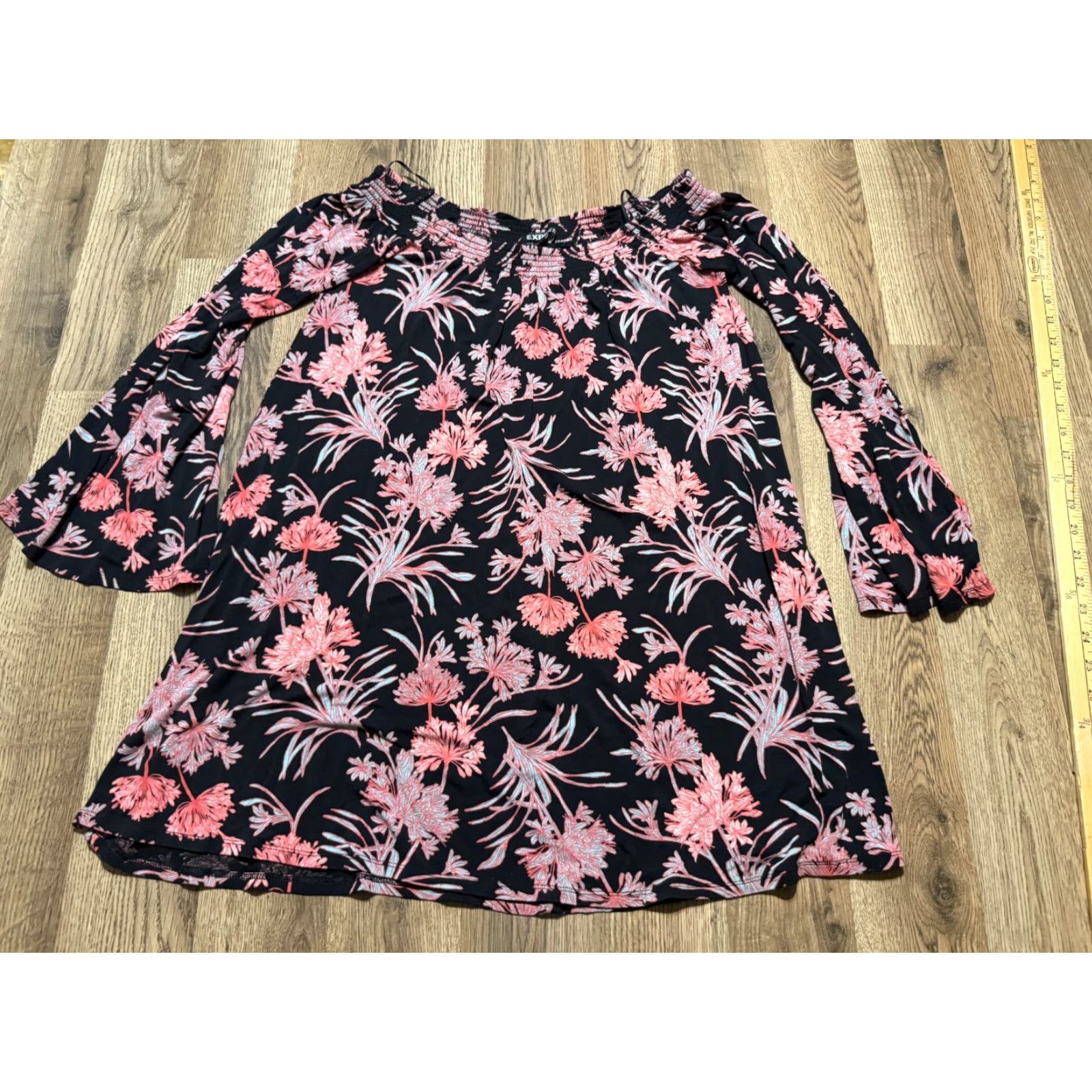 Express VINTAGE? Express Blouse, Women's Size Small, Black Pink Green Floral Long Sleeve Shirt Size S / US 4 / IT 40 - 2 Thumbnail