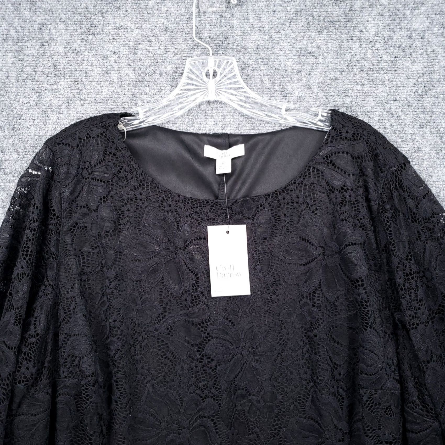 Croft & Barrow Croft & Barrow Top Womens 1X Plus Black Overlay Floral Lace Flared Sleeve Size XL / US 12-14 / IT 48-50 - 3 Thumbnail