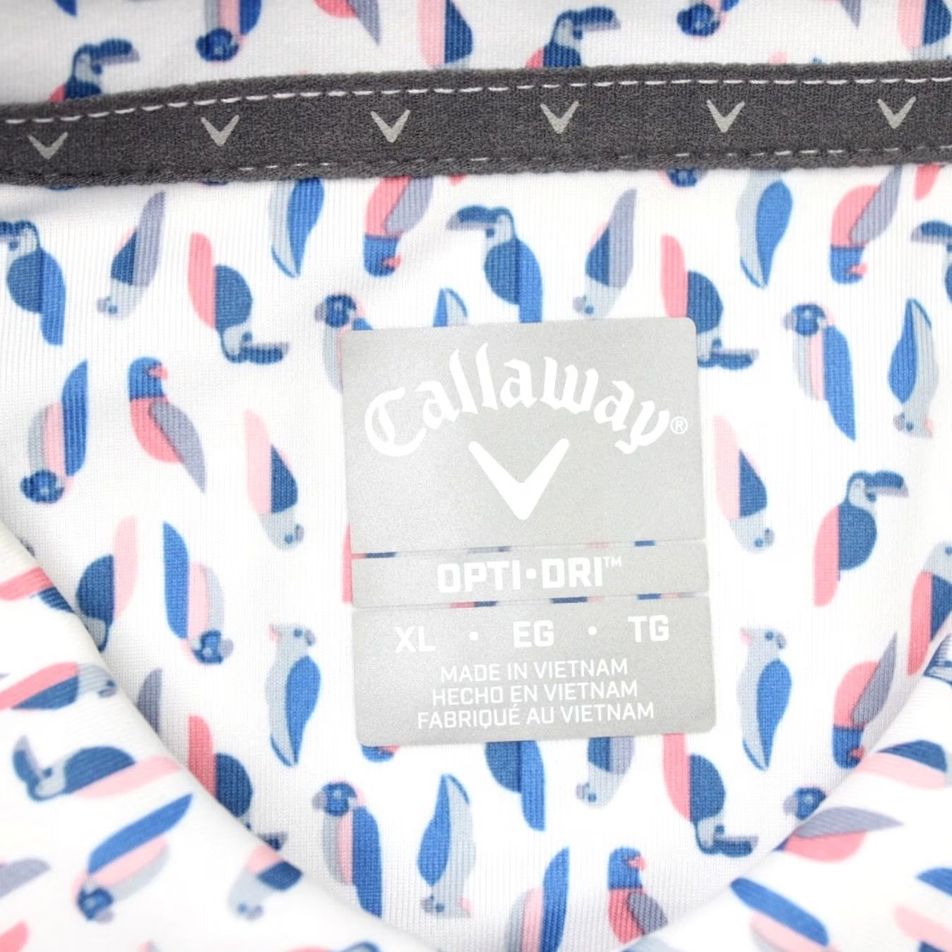 Callaway Callaway Polo Shirt Mens XL Pink/Blue Bird All Over Print Opti-Dri S/S Polo Shirt Size US XL / EU 56 / 4 - 6 Thumbnail