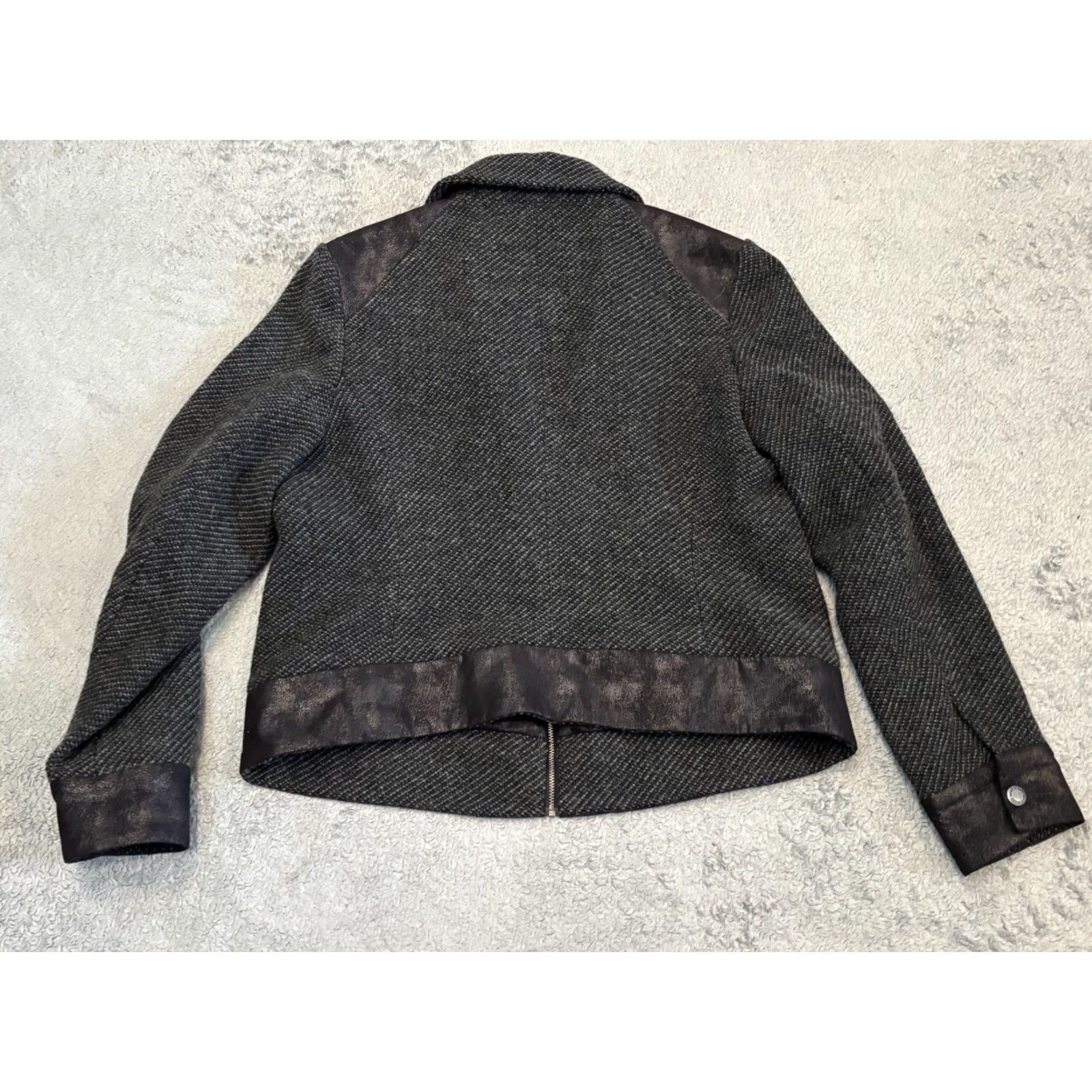 DKNY DKNY Jeans Full Zip Jacket Womens XL Cropped Black Gray Wool Blend Casual Size 40" / US 18 - 5 Thumbnail
