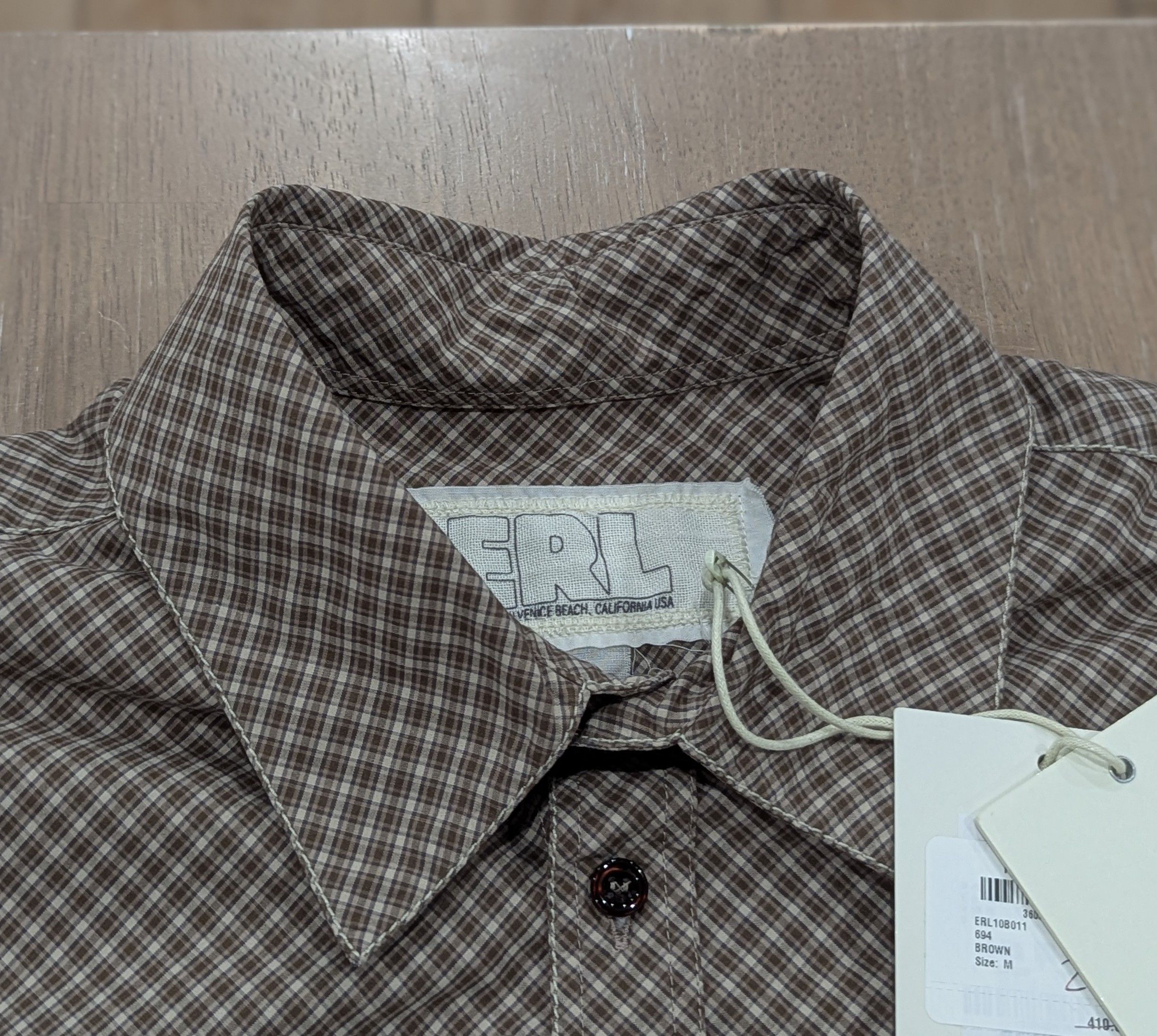 ERL ERL Micro Plaid Longline Button Up Sport Shirt Brown Medium Size US M / EU 48-50 / 2 - 2 Thumbnail