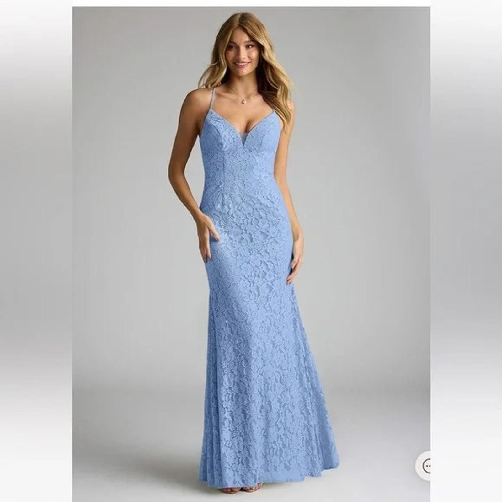 Designer Azazie Steel Blue Maldive Lace Dress - Excellent Condition Size M / US 6-8 / IT 42-44 - 2 Thumbnail