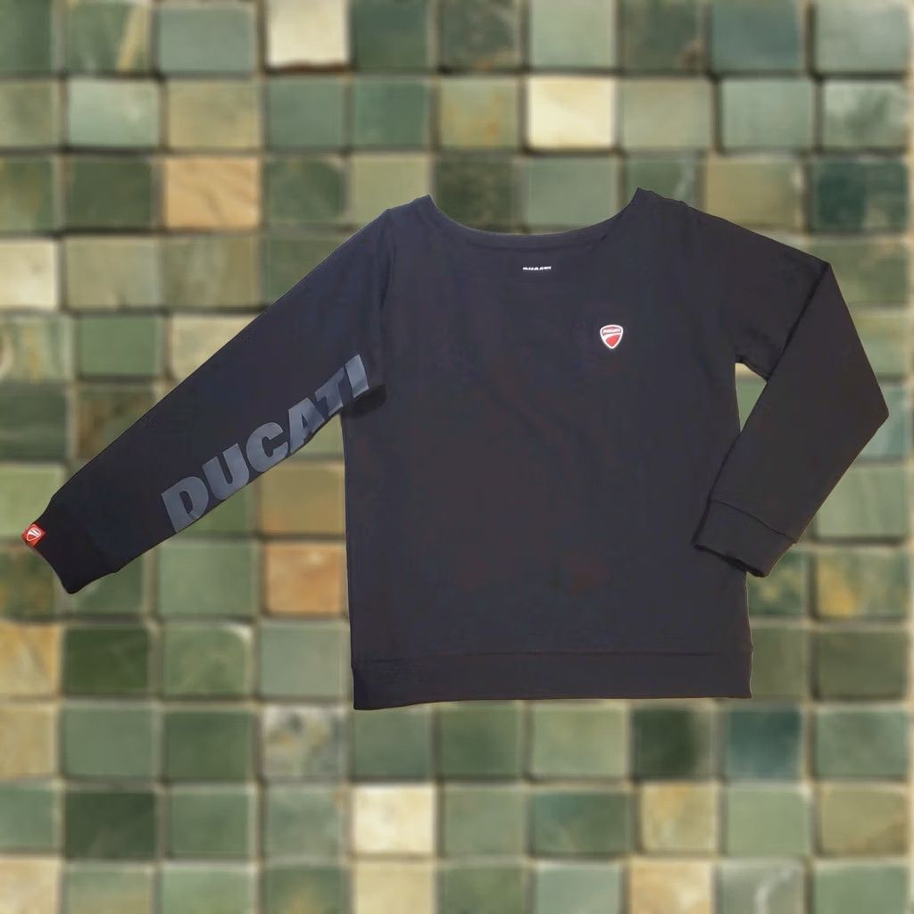 Vintage Ducati Shirt Womens L Black Boat Neck Sweatshirt Spellout Sleeve Size L / US 10 / IT 46 - 1 Thumbnail