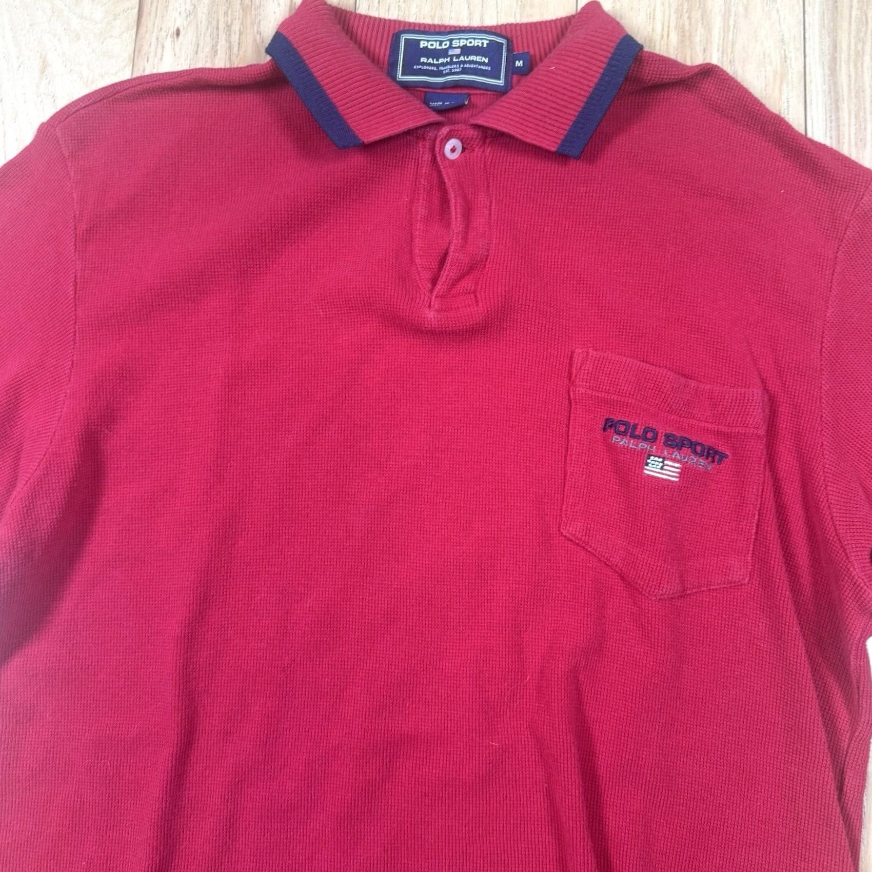 Ralph Lauren VINTAGE Ralph Lauren Polo Shirt Mens Medium Red Short Sleeve Sport Pocket Shirt Size US M / EU 48-50 / 2 - 3 Thumbnail