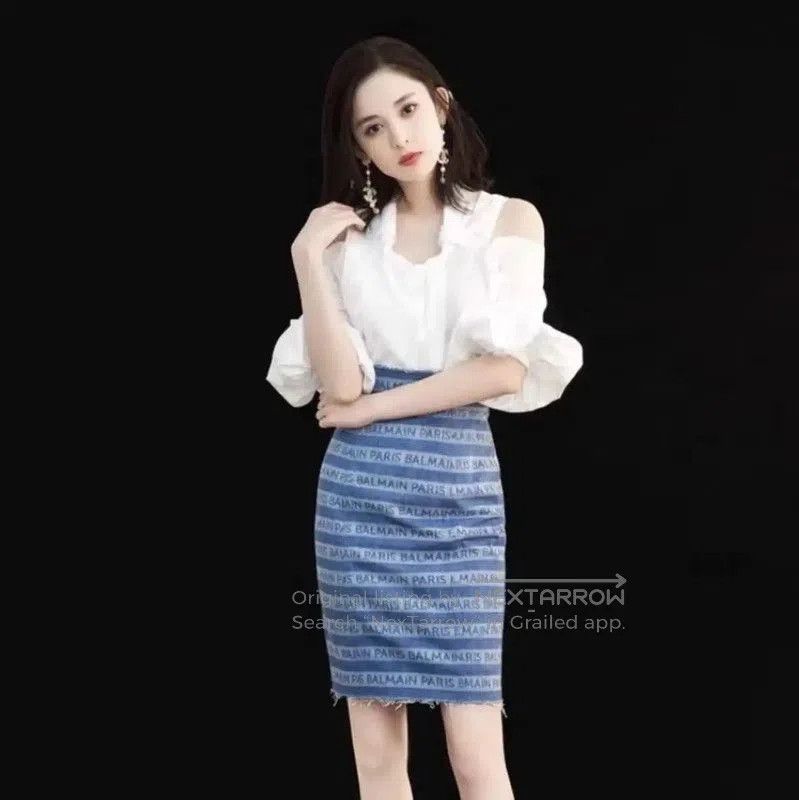 Balmain Balmain Blue Cotton Women's Midi Skirt . Size 22" - 8 Thumbnail