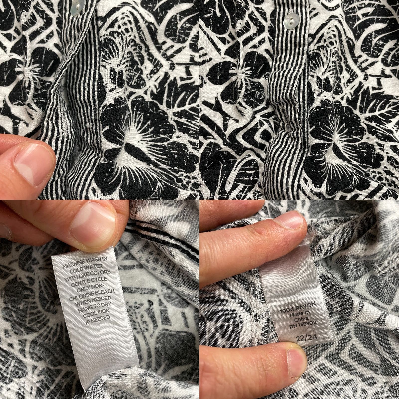 Avenue VINTAGE Avenue Women's Button-Down Blouse Shirt Plus 22 Floral Long Sleeve Knit Casual Top Black White Size 3XL / US 20-22 - 8 Thumbnail