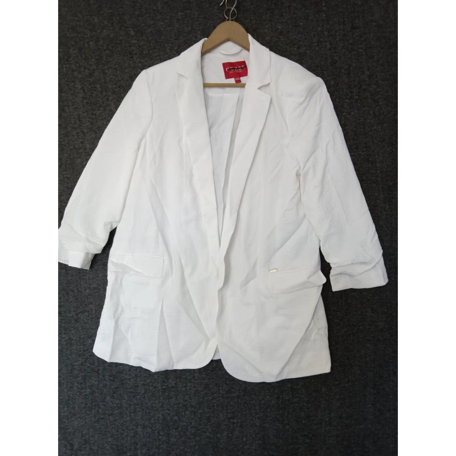 Guess GUESS Blazer Jacket Ivory Cotton Blend 3/4 Sleeve Mid-Length Button Closure Pockets Womens L Size L / US 10 / IT 46 - 2 Thumbnail