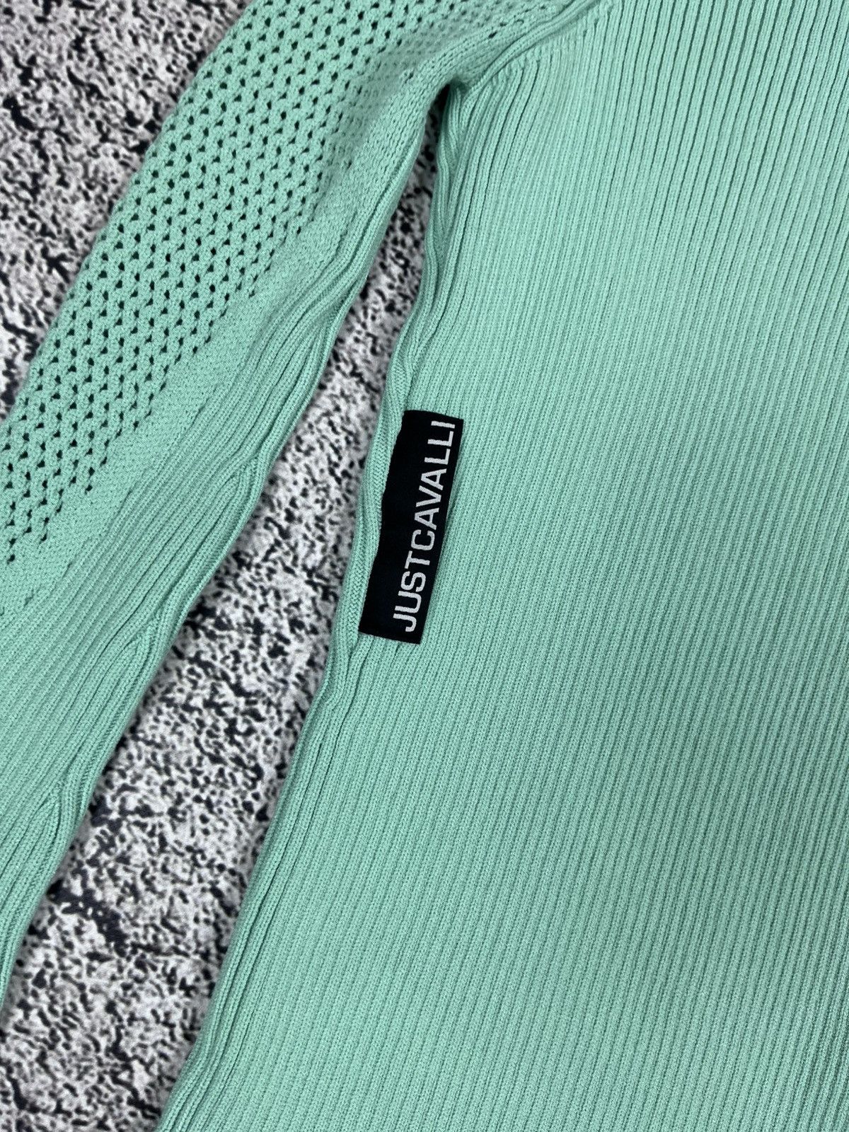 Roberto Cavalli Just Cavalli Mint Ribbed Knit Bodycon Dress Mesh Panels Size XS / US 0-2 / IT 36-38 - 10 Thumbnail
