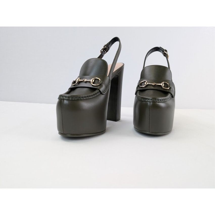 Gucci o1rshd1 Leather Real Platform Loafer Pump Sandal in Green Size US 9 / IT 39 - 7 Thumbnail