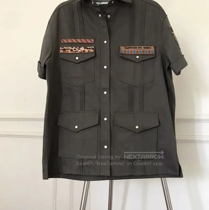 Other Valentino Military Green Embroidered Short Sleeve Shirt . Size M / US 6-8 / IT 42-44 - 2 Thumbnail