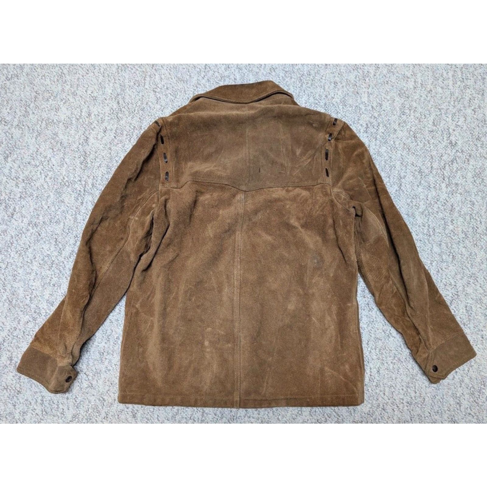 Vintage VINTAGE Field & Stream WESTERN Shirt Mens 42 Brown Leather Split-Suede Cowhide Trucker Jacket Cowhide 42 Brown Western Mens XS? Size US M / EU 48-50 / 2 - 6 Thumbnail