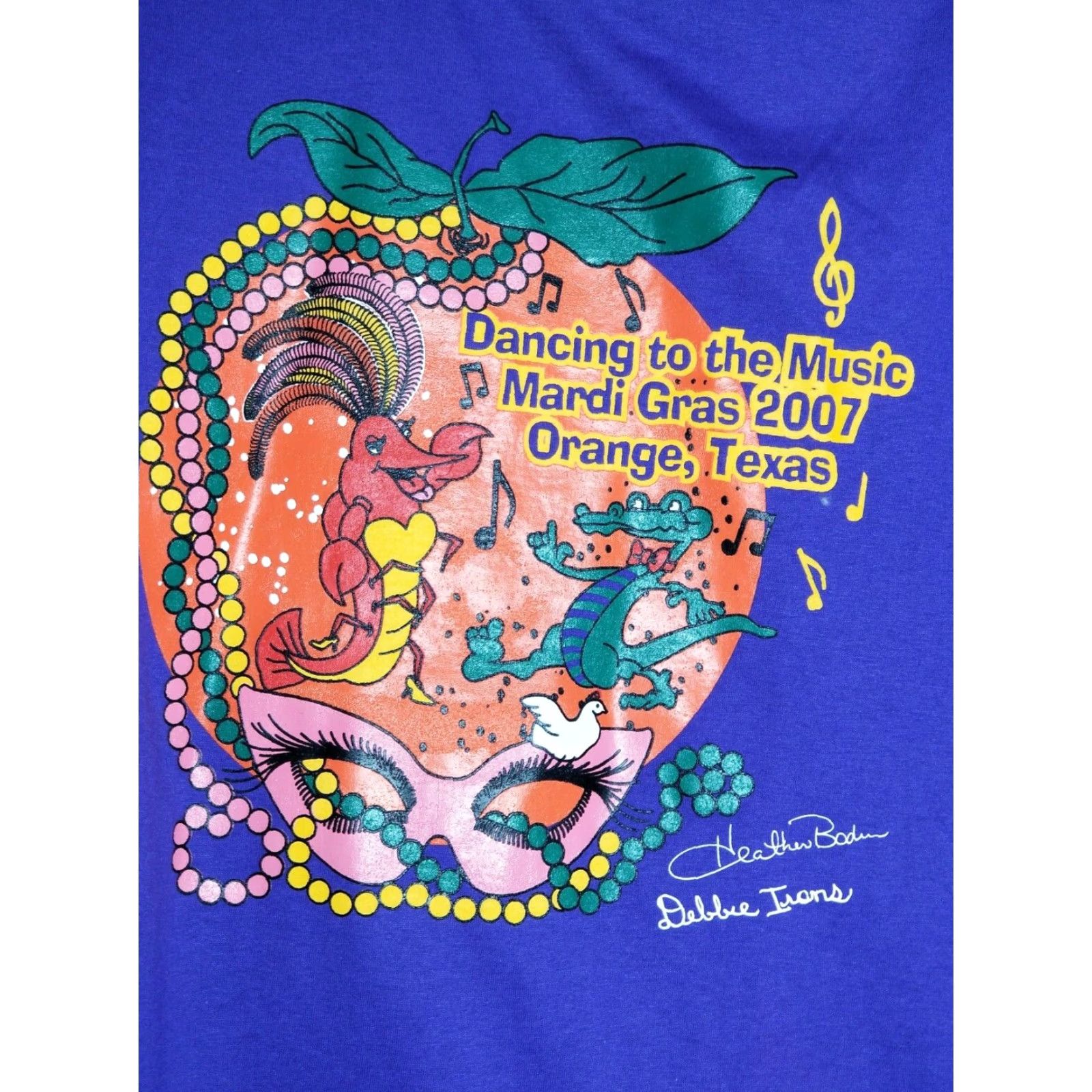 Hanes VINTAGE Hanes T-Shirt Mens L Mardi Gras Purple Texas Gator Crawfish Mask 2007 USA Party Graphic Print Short Sleeve Crew Neck Size US L / EU 52-54 / 3 - 2 Thumbnail