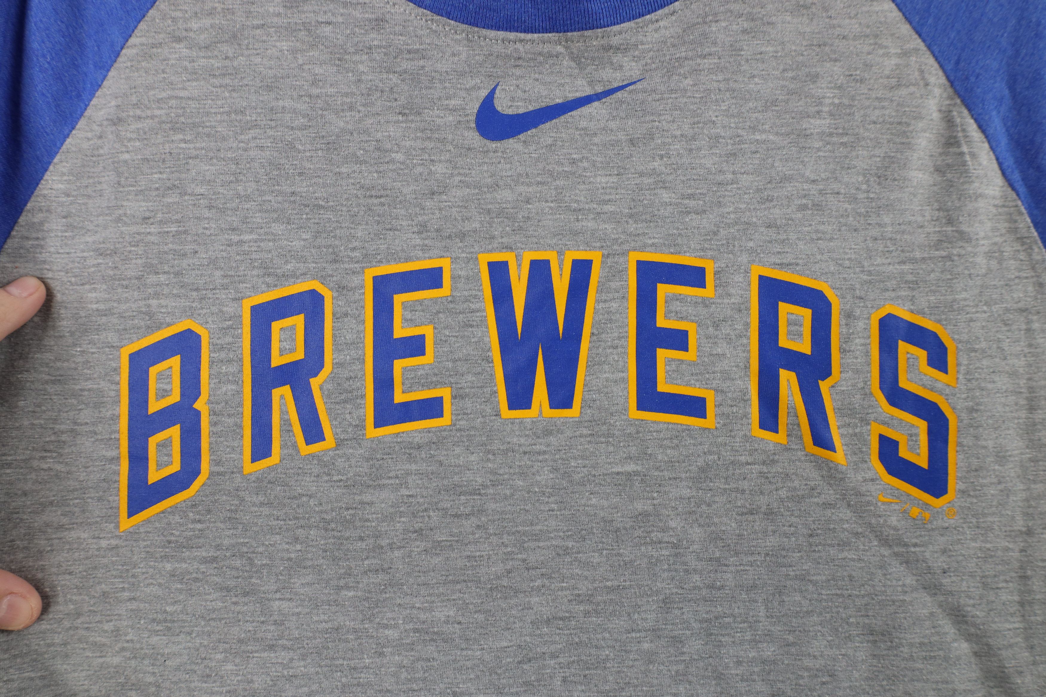 Nike Nike Milwaukee Brewers Baseball 3/4 Sleeve Raglan T-Shirt Size US L / EU 52-54 / 3 - 5 Thumbnail