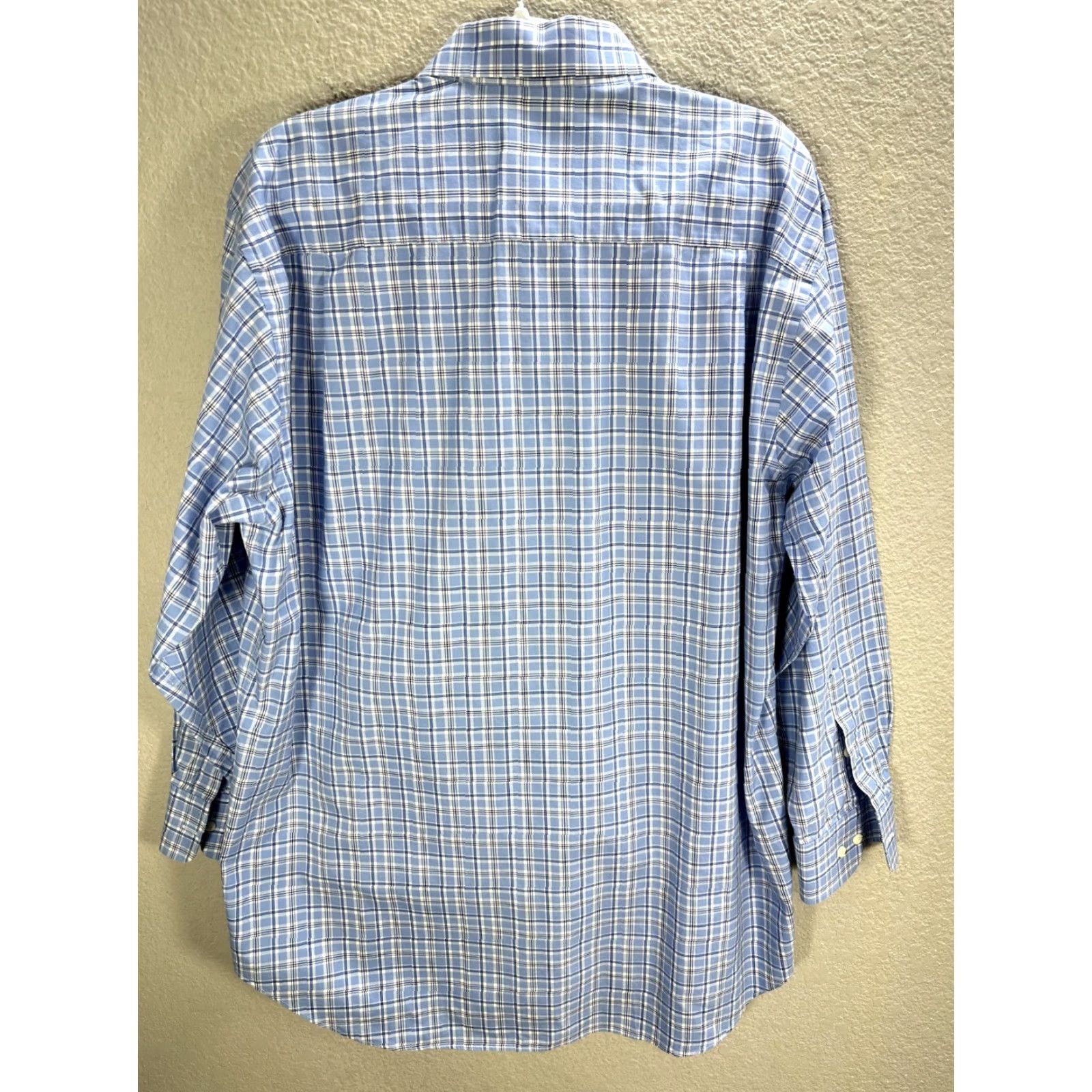David Donahue David Donahue Blue Plaid Dress Shirt Button Up Long Sleeve Cotton Sz 17 Men’s Shirt Size 46R - 4 Thumbnail