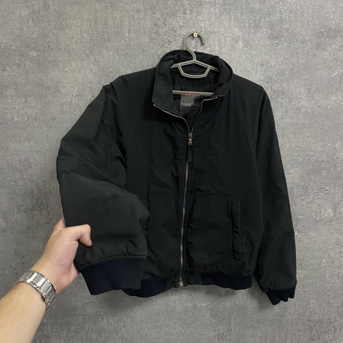 Prada Nylon Red Tab Black Bomber Jacket