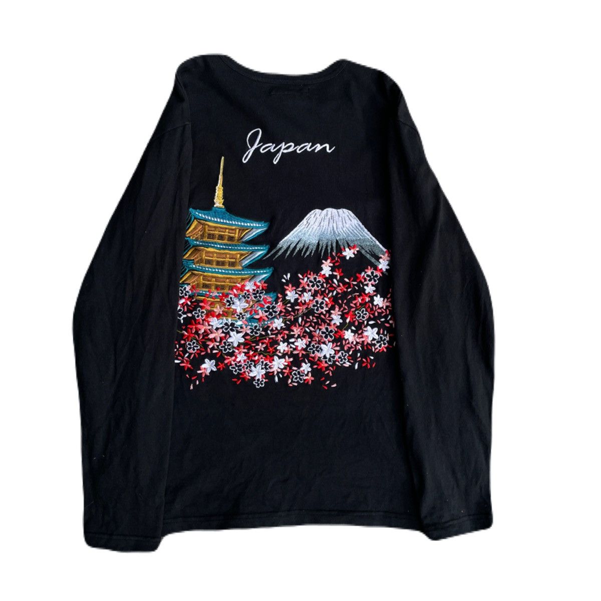 If Six Was Nine 2000s Japanese Skajan Sakura Embroidery Long Sleeve Tee Size US M / EU 48-50 / 2 - 2 Thumbnail