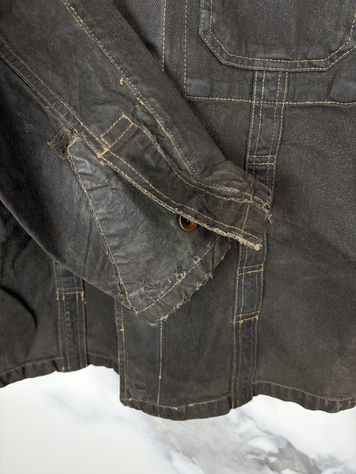 Rick Owens SS05 Rick Owens Scorpio Waxed Coated Denim Jacket Thrashed Size US S / EU 44-46 / 1 - 5 Thumbnail